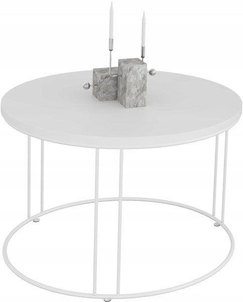 Okrągły Stolik Kawowy Z Drutu Do Salonu Loft 55x55x37 Biały+Biały Mat 859031