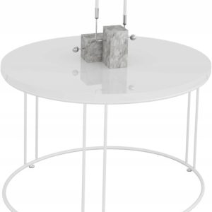 Okrągły Stolik Kawowy Z Drutu Do Salonu Loft 55x55x37 Biały+Biały Połysk 859021