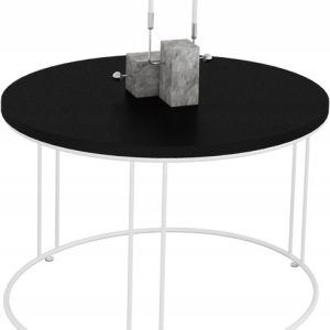 Okrągły Stolik Kawowy Z Drutu Do Salonu Loft 55x55x37 Biały+Blat MiniPearl 859022