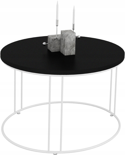 Okrągły Stolik Kawowy Z Drutu Do Salonu Loft 55x55x37 Biały+Blat MiniPearl 859022