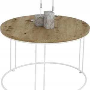 Okrągły Stolik Kawowy Z Drutu Do Salonu Loft 55x55x37 Biały+Dąb Artisan 859061
