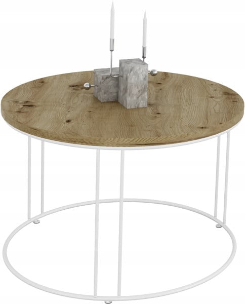 Okrągły Stolik Kawowy Z Drutu Do Salonu Loft 55x55x37 Biały+Dąb Artisan 859061