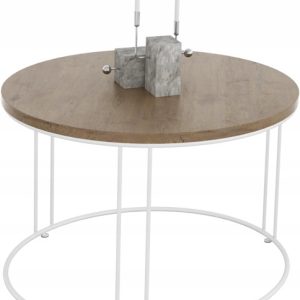 Okrągły Stolik Kawowy Z Drutu Do Salonu Loft 55x55x37 Biały+Dąb Lancelot 859066
