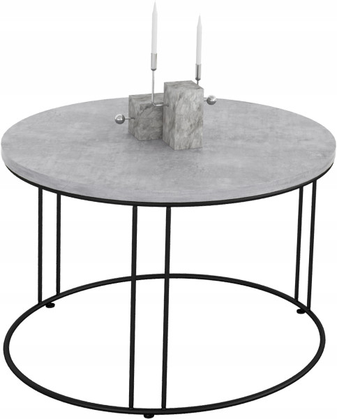 Okrągły Stolik Kawowy Z Drutu Do Salonu Loft 55x55x37 Czarny+Beton Jasny 859019