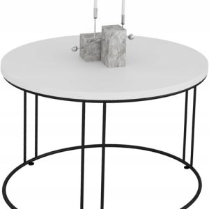 Okrągły Stolik Kawowy Z Drutu Do Salonu Loft 55x55x37 Czarny+Biały Mat 859043 Okrągły Stolik Kawowy Z Drutu Do Salonu Loft 55x55x37 Czarny+Biały Mat 859043