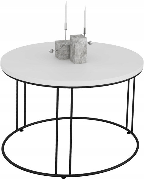 Okrągły Stolik Kawowy Z Drutu Do Salonu Loft 55x55x37 Czarny+Biały Mat 859043