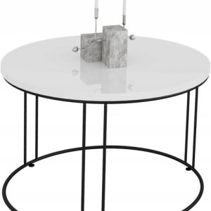 Okrągły Stolik Kawowy Z Drutu Do Salonu Loft 55x55x37 Czarny+Biały Połysk 859056 Okrągły Stolik Kawowy Z Drutu Do Salonu Loft 55x55x37 Czarny+Biały Połysk 859056