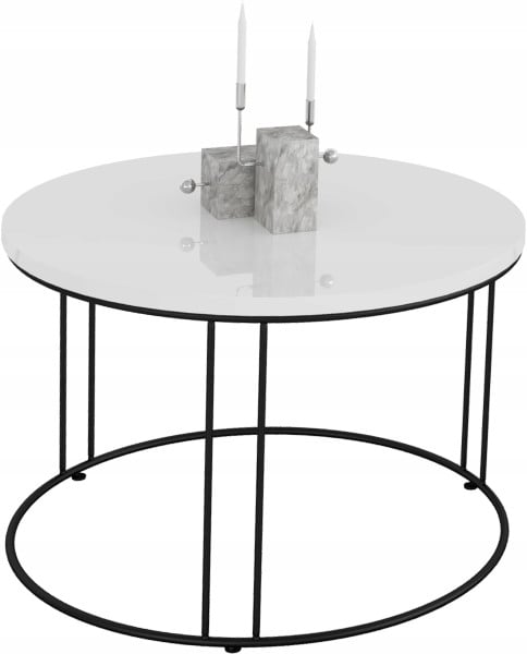 Okrągły Stolik Kawowy Z Drutu Do Salonu Loft 55x55x37 Czarny+Biały Połysk 859056