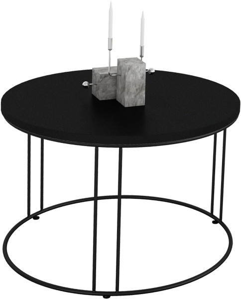 Okrągły Stolik Kawowy Z Drutu Do Salonu Loft 55x55x37 Czarny+Blat MiniPearl 917113