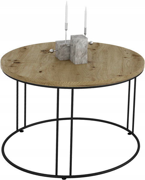 Okrągły Stolik Kawowy Z Drutu Do Salonu Loft 55x55x37 Czarny+Dąb Artisan 859071