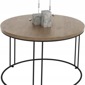 Okrągły Stolik Kawowy Z Drutu Do Salonu Loft 55x55x37 Czarny+Dąb Lancelot 859070 Okrągły Stolik Kawowy Z Drutu Do Salonu Loft 55x55x37 Czarny+Dąb Lancelot 859070