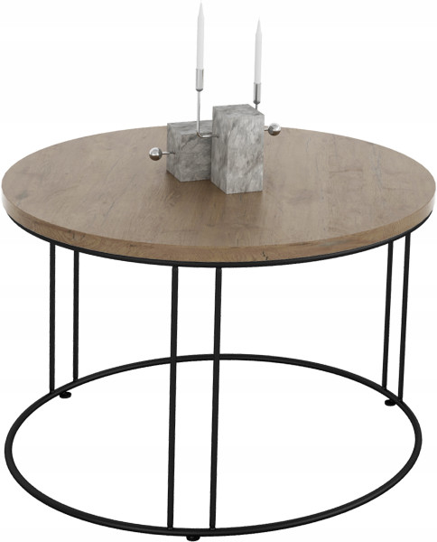 Okrągły Stolik Kawowy Z Drutu Do Salonu Loft 55x55x37 Czarny+Dąb Lancelot 859070