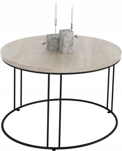 Okrągły Stolik Kawowy Z Drutu Do Salonu Loft 55x55x37 Czarny+Dąb Sonoma 859018