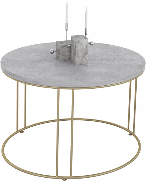 Okrągły Stolik Kawowy Z Drutu Do Salonu Loft 55x55x37 Złoty+Beton Jasny 859084