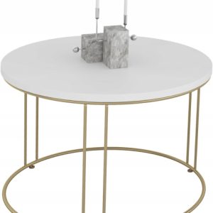 Okrągły Stolik Kawowy Z Drutu Do Salonu Loft 55x55x37 Złoty+Biały Mat 859078 Okrągły Stolik Kawowy Z Drutu Do Salonu Loft 55x55x37 Złoty+Biały Mat 859078