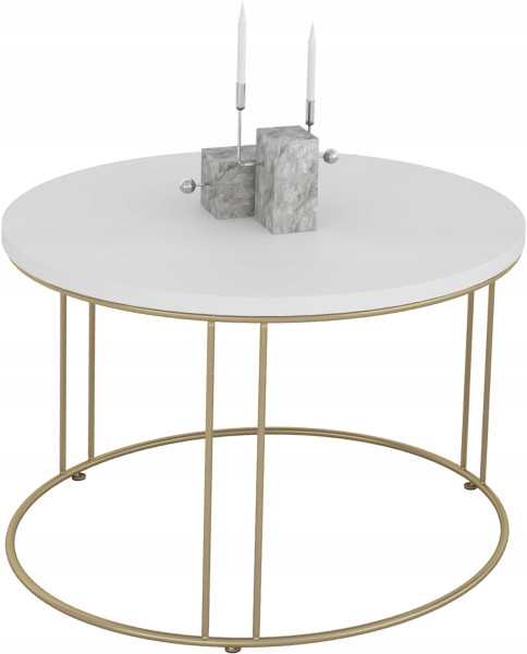 Okrągły Stolik Kawowy Z Drutu Do Salonu Loft 55x55x37 Złoty+Biały Mat 859078