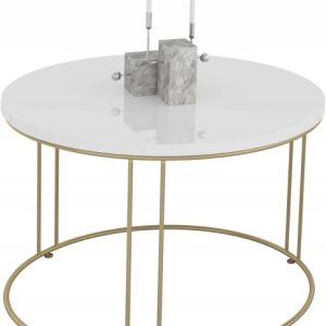 Okrągły Stolik Kawowy Z Drutu Do Salonu Loft 55x55x37 Złoty+Biały Połysk 859059 Okrągły Stolik Kawowy Z Drutu Do Salonu Loft 55x55x37 Złoty+Biały Połysk 859059