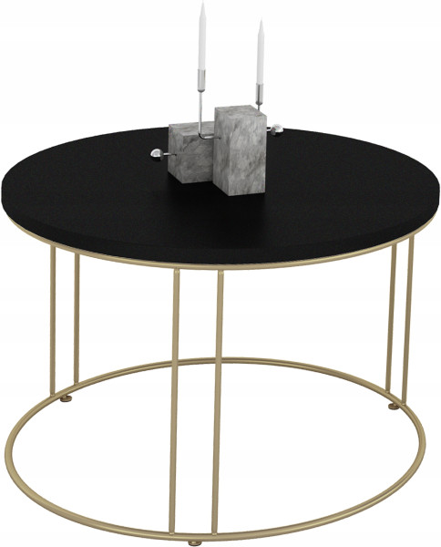 Okrągły Stolik Kawowy Z Drutu Do Salonu Loft 55x55x37 Złoty+Blat MiniPearl 859068