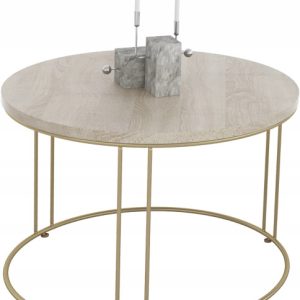 Okrągły Stolik Kawowy Z Drutu Do Salonu Loft 55x55x37 Złoty+Dąb Sonoma 859020 Okrągły Stolik Kawowy Z Drutu Do Salonu Loft 55x55x37 Złoty+Dąb Sonoma 859020