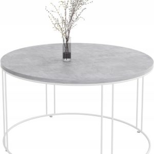 Okrągły Stolik Kawowy Z Drutu Do Salonu Loft 75x75x43 Biały+Beton Jasny 859067 Okrągły Stolik Kawowy Z Drutu Do Salonu Loft 75x75x43 Biały+Beton Jasny 859067