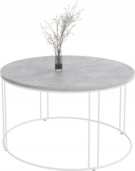 Okrągły Stolik Kawowy Z Drutu Do Salonu Loft 75x75x43 Biały+Beton Jasny 859067