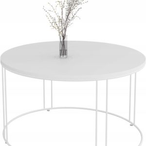 Okrągły Stolik Kawowy Z Drutu Do Salonu Loft 75x75x43 Biały+Biały Mat 859017 Okrągły Stolik Kawowy Z Drutu Do Salonu Loft 75x75x43 Biały+Biały Mat 859017