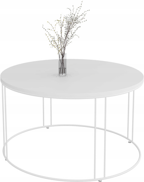 Okrągły Stolik Kawowy Z Drutu Do Salonu Loft 75x75x43 Biały+Biały Mat 859017