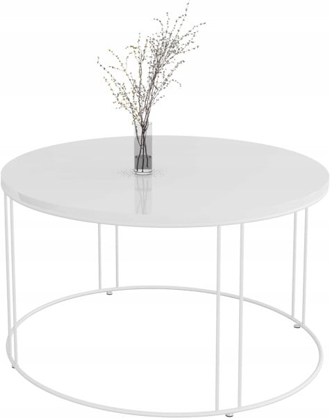 Okrągły Stolik Kawowy Z Drutu Do Salonu Loft 75x75x43 Biały+Biały Połysk 859048