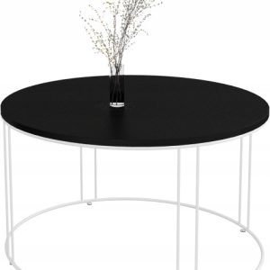 Okrągły Stolik Kawowy Z Drutu Do Salonu Loft 75x75x43 Biały+Blat MiniPearl 859064 Okrągły Stolik Kawowy Z Drutu Do Salonu Loft 75x75x43 Biały+Blat MiniPearl 859064