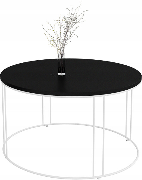 Okrągły Stolik Kawowy Z Drutu Do Salonu Loft 75x75x43 Biały+Blat MiniPearl 859064