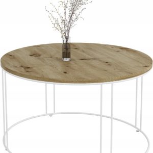 Okrągły Stolik Kawowy Z Drutu Do Salonu Loft 75x75x43 Biały+Dąb Artisan 859032 Okrągły Stolik Kawowy Z Drutu Do Salonu Loft 75x75x43 Biały+Dąb Artisan 859032