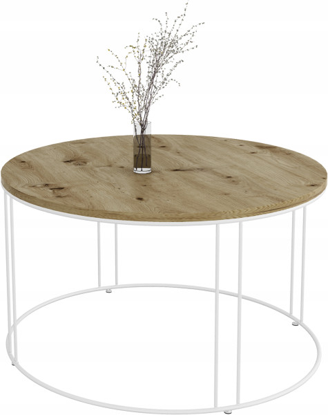 Okrągły Stolik Kawowy Z Drutu Do Salonu Loft 75x75x43 Biały+Dąb Artisan 859032