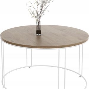 Okrągły Stolik Kawowy Z Drutu Do Salonu Loft 75x75x43 Biały+Dąb Lancelot 859036 Okrągły Stolik Kawowy Z Drutu Do Salonu Loft 75x75x43 Biały+Dąb Lancelot 859036