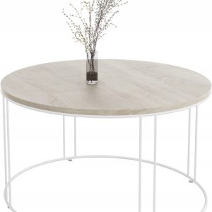 Okrągły Stolik Kawowy Z Drutu Do Salonu Loft 75x75x43 Biały+Dąb Sonoma 859038 Okrągły Stolik Kawowy Z Drutu Do Salonu Loft 75x75x43 Biały+Dąb Sonoma 859038