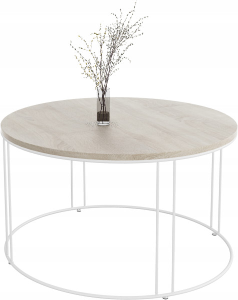 Okrągły Stolik Kawowy Z Drutu Do Salonu Loft 75x75x43 Biały+Dąb Sonoma 859038