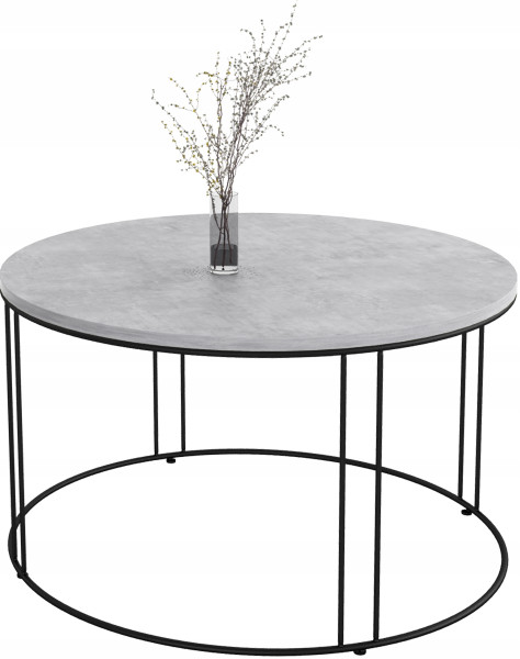 Okrągły Stolik Kawowy Z Drutu Do Salonu Loft 75x75x43 Czarny+Beton Jasny 859046