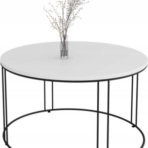 Okrągły Stolik Kawowy Z Drutu Do Salonu Loft 75x75x43 Czarny+Biały Mat 859076 Okrągły Stolik Kawowy Z Drutu Do Salonu Loft 75x75x43 Czarny+Biały Mat 859076