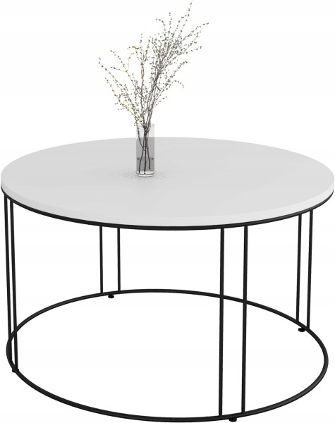 Okrągły Stolik Kawowy Z Drutu Do Salonu Loft 75x75x43 Czarny+Biały Mat 859076