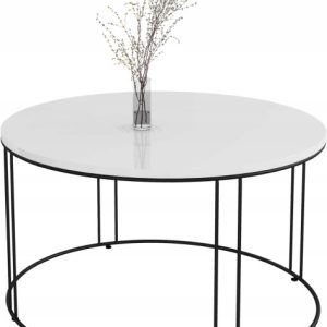 Okrągły Stolik Kawowy Z Drutu Do Salonu Loft 75x75x43 Czarny+Biały Połysk 859028 Okrągły Stolik Kawowy Z Drutu Do Salonu Loft 75x75x43 Czarny+Biały Połysk 859028