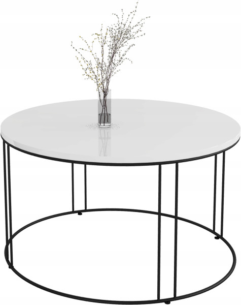 Okrągły Stolik Kawowy Z Drutu Do Salonu Loft 75x75x43 Czarny+Biały Połysk 859028
