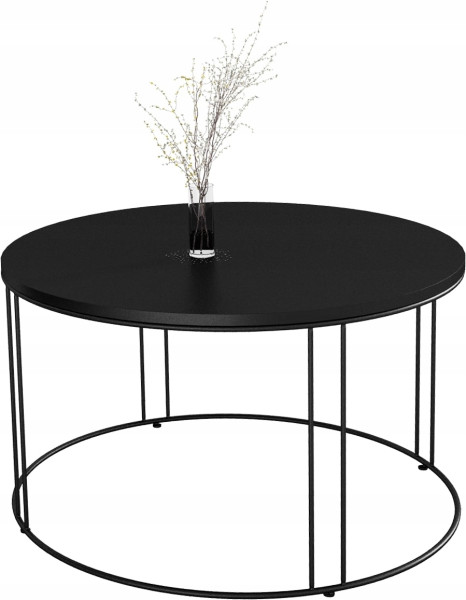 Okrągły Stolik Kawowy Z Drutu Do Salonu Loft 75x75x43 Czarny+Blat MiniPearl 859044