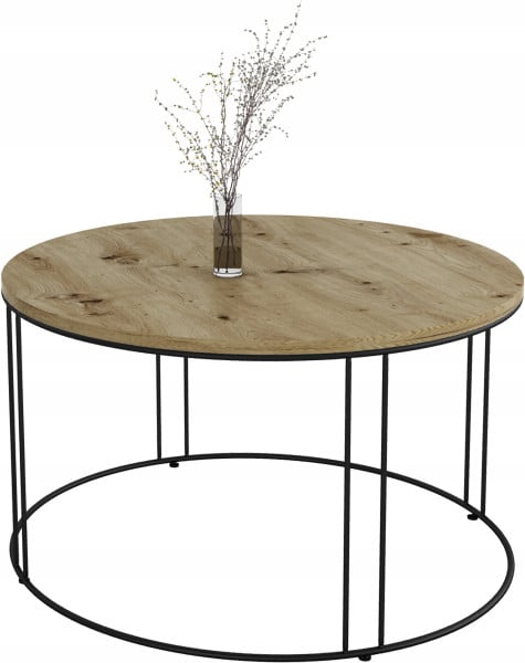 Okrągły Stolik Kawowy Z Drutu Do Salonu Loft 75x75x43 Czarny+Dąb Artisan 859025