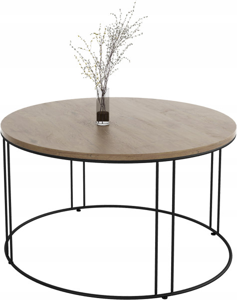 Okrągły Stolik Kawowy Z Drutu Do Salonu Loft 75x75x43 Czarny+Dąb Lancelot 859034