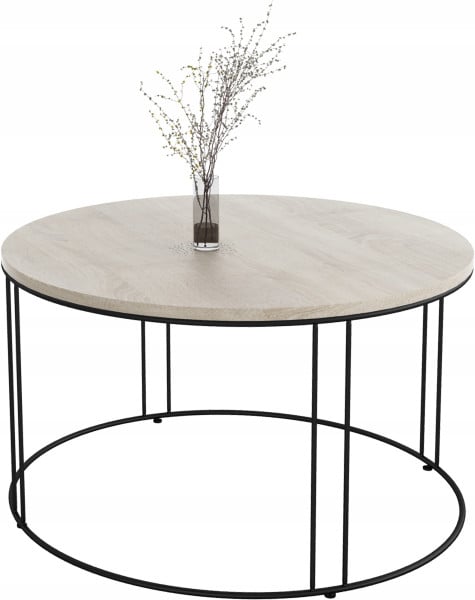 Okrągły Stolik Kawowy Z Drutu Do Salonu Loft 75x75x43 Czarny+Dąb Sonoma 859085
