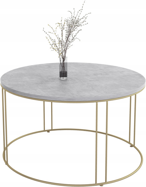 Okrągły Stolik Kawowy Z Drutu Do Salonu Loft 75x75x43 Złoty+Beton Jasny 859079