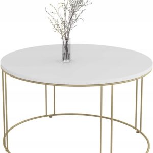 Okrągły Stolik Kawowy Z Drutu Do Salonu Loft 75x75x43 Złoty+Biały Mat 859041 Okrągły Stolik Kawowy Z Drutu Do Salonu Loft 75x75x43 Złoty+Biały Mat 859041