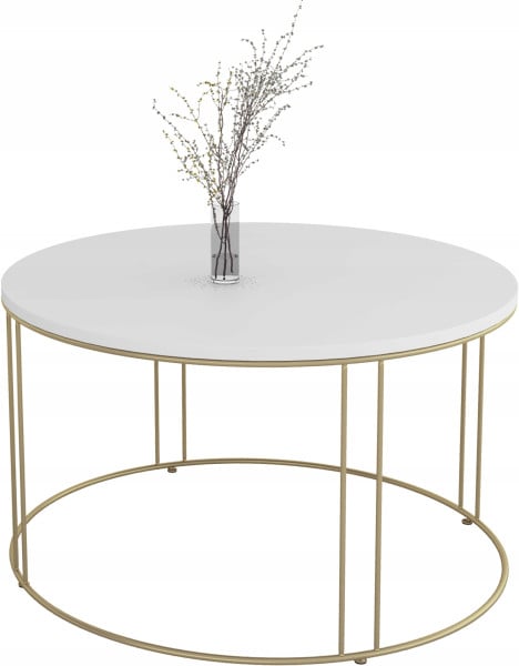 Okrągły Stolik Kawowy Z Drutu Do Salonu Loft 75x75x43 Złoty+Biały Mat 859041