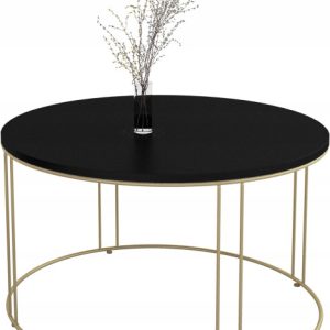 Okrągły Stolik Kawowy Z Drutu Do Salonu Loft 75x75x43 Złoty+Blat MiniPearl 859062