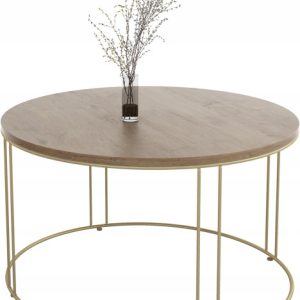 Okrągły Stolik Kawowy Z Drutu Do Salonu Loft 75x75x43 Złoty+Dąb Lancelot 859063