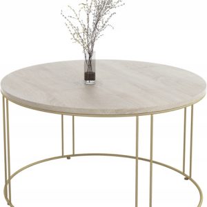 Okrągły Stolik Kawowy Z Drutu Do Salonu Loft 75x75x43 Złoty+Dąb Sonoma 859073